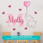 Elephant Decor Wall Stickers for Baby Girl or Boy I Custom Name & Initial for Nursery Wall Decor I Wall Stickers for Baby Room Decorations I Multiple Sizes and Colors Options.