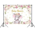Girl Elephant Baby Shower Backdrop Purple Floral Elephant Baby Shower Photography Background for Baby Elephant Baby Shower Party Decorations Banner for Newborn Baby Princess Photo Booth Props 7x5ft