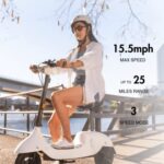 OKAI EA10 Electric Scooter with Seat, Up to 25 Miles Range & 15.5MPH, Moped Scooter Bike for Adults with 10 Inch Vacuum Tires(White)