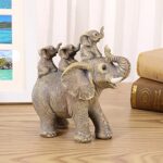 FriyGardcn Cute Elephant Statue Home Décor Good Luck Elephant Carries Three Calves on Its Back Figurines Décor for Shelf Good Gifts for Elephant Lovers Decoration for Living Room, Bedroom, Office…