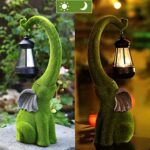 IVCOOLE Outdoor Elephant Garden Statue,15 inch Resin with Solar Light Garden Decor Figurines Outdoor Lawn Decor Garden Elephant Statue for Patio, Balcony, Yard, Lawn Ornament – Unique Housewarming