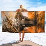 OHTMTHO Oversized Beach Towel Quick Dry Sand Free Lightweight Microfiber Beach Towels for Swim Pool Camping Travel, African Elephant Orange, 36″x72″