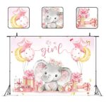 Glawry Elephant Baby Shower Backdrop 7Wx5H Feet It’s A Girl Pink Cute Floral Balloon Moon Star Princess Girl Baby Shower Party Decorations Photography Background Photo Booth Studio