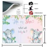 COMOPHOTO Elephant Gender Reveal Backdrop Pink or Blue Flowers Baby Shower Photography Background He or She Gender Reveal Party Banner Cake Table Decorations Backdrops (7x5ft)