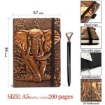 ZYWJUGE Leather Notebook Journal Lined Pages with Pen Set, Hardcover Journal Thick Paper, Elephant Gifts for Women & Men, Pen Holder, Elastic Closure, Bookmark, Inner Pocket, Ruled (5.8″ X 8.3″)