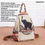 YIMOYICAI Women Casual Boho Woven Medium Canvas Prime Travel Laptop Backpack Hippie Embroidered Vintage Backpack Elephant