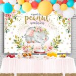OFILA Elephant Baby Shower Backdrop for Girl 7x5ft Pink Floral Gold Leaves A Sweet Peanut is On Her Way Elephant Baby Shower Decorations for Girl Baby Shower Party Decoration Banner Background…