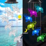 WANQDG Elephant Waterproof LED Solar Powered Memorial Wind Chimes with Lights, Housewarming Gifts for Garden Outdoor Patio Yard Lawn Decor