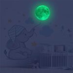 Lovely Elephant with Night Cap Wall Stickers, Luminous Moon Wall Decals, Cloud Star Cartoon Wall Decors, Removable DIY Art Wall Mural for Kids Bedroom, Nursery, Home Decoration
