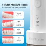 SANFE ELEPHANT Water Flosser, Portable Oral Irrigator Rechargeable Collapsible Travel Teeth Cleaner with Case, 4 Modes with DIY, 4 Jet Tips, IPX7 Waterproof for Teeth Cleaning (Grey)