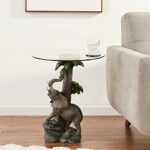 OK Lighting Animal 24″ H Glass Top Color Sculpture End Table-Elephant, Grey