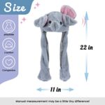 Hopearl Elephant Hat with Ears Moving Jumping Pop Up Beating Hat Plush Holiday Cosplay Dress Up Funny Gift for Kids Girls, Gray, 22”