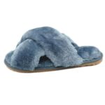 Women’s Fuzzy Cross Band House Slippers Soft Plush Furry Fur Open Toe Cozy Memory Foam Winter Warm Comfy Slip On Breathable Sandals Indoor Outdoor Slippers for Women and Girls (06/Grey, 8.5-9.5)