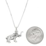 LGU Sterling Silver Oxidized Three Dimensional Small Elephant Necklace (18 Inches)
