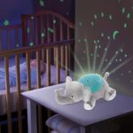 Summer Slumber Buddies Soother (Gray/Teal Elephant) – Projector Night Light for Kids with Calming Songs and Sounds