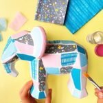 Bright Stripes Decoupage Animal Craft Kit, Arts and Crafts for Kids Ages 8-12, Children’s DIY Creativity Set of Porcelain Animal, Tissue Paper, Glaze, Brush, Instructions, Creative Gifts, Elephant
