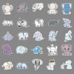 Elephant Stickers for Water Bottle,Waterproof Vinyl 50pcs Stickers for Laptop Computer Phone Bumper Skateboard Luggage Stickers for Teenager Kids Girls