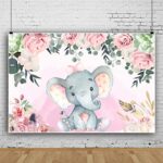 AOFOTO 5x3ft Pink Flowers Elephant Baby Shower Backdrop for Girl Sweet Floral Gender Reveal Background for Photography Kids Infant Birthday Party Banner Cake Table Decoration Photo Studio Props Vinyl