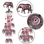 Garden Elephant Wind Chimes Outdoor Indoor Decor – With 4 Tubes 6 Bells 7 Elephants Wind Chime, Mobile Wind Catcher, Elephant Windchimes for Home, Mom Gifts, Balcony, Tree, Festival, Garden Decoration
