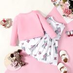 PATPAT Baby Girls Dress and Cardigan Sets 2 PCS Little Girl Elephant Print Sleeveless Dress and Long Sleeve Cardigan Set Pink