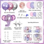 179Pcs Baby Boxes Baby Shower Decorations for Girl, Elephant Pink Purple Silver Balloons Garland Arch with Banner Letters (BABY GIRL+A-Z) for Baby Shower Birthday Gender Reveal Background Party Supplies