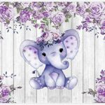 CYLYH 7X5ft Elephant Theme Backdrop Rustic Wood Elephant Backdrop Baby Shower Party Purple Flower Banner Girl Boy Newborn Kids Birthday Cake Table Decoration Banner D511