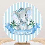 Canessioa 7.5×7.5ft Blue Elephant Round Backdrop for Boy Baby Shower Little Peanut It’s A Boy Gender Reveal Round Backdrop Cover Polyester Boy Baby Shower Newborns Party Blue and White Round Backdrop