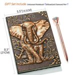 3D Elephant Vintage Leather Journal Writing Notebook with Pen Set,Antique Handmade Leather Daily Notepad Sketchbook,Travel Diary&Notebooks to Write in,Elephant Journal Gift for Men Women