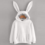 Aniywn Womens Autumn Cute Tops Rabbit Hoodie Sweatshirt Pullover Tops Blouse Soft Warm Long Sleeve Pullover(White,M)