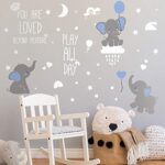 Dream Big Little One Elephant Wall Stickers Baby Room Wall Decals Moon Hot Air Balloon Grey Stars Wall Decals for Nursery Kids Room Living Room Bedroom Decorations Home Decor (Classic Style)