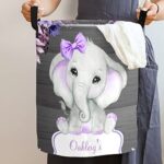 Purple Floral Elephant Personalized Laundry Hamper,Custom Laundry Basket Collapsible Waterproof for Boys Girls, Gift Baskets,Clothes,Toy Storage Bins,Nursery