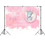 Girl Elephant Backdrop Twinkle Twinkle Little Star Baby Shower Background Pink Elephant Baby Shower Birthday Newborn Party Decorations Photo Booth Props 7x5ft