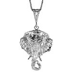 Sterling Silver Large Elephant Head Pendant, 1 3/8 inch