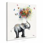 Yidepot Butterfly Elephant Wall Art Print: Colorful Heart Shaped Balloon for Kids’ Nursery Wall Decor Canvas Framed Ready to Hang (12″x12″x1 Panel)