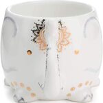 VOTUM White Ceramic Coffee or Tea Mugs: Elephant Coffee Mug with Hand Printed Designs and Printed Saying – 18.6 Fluid Ounce Large, Cute Handmade Cup