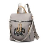 LTDH Women Backpack Fashion Shoulder Bag Daypack Travel Rucksack Bag Embroidery Elephant (Grey) 1PCS