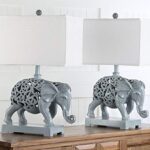 SAFAVIEH Lighting Collection Hathi Sculpture Modern Light Grey Elephant 26-inch Bedroom Living Room Home Office Desk Nightstand Table Lamp Set of 2 (LED Bulbs Included)
