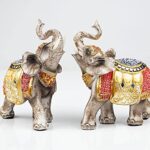 ABEESEA Wealth Lucky Elephant Figurine with Trunk Up Elephant Statue Collectible Figurines Perfect for Home Decor Gift,Golden and red