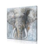 Yidepot Grey Blue Elephant Wall Decor – Wild Animals Canvas Elephants Print for Bedroom Framed Ready to hang 12x12inch