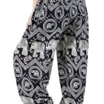 Lannaclothesdesign Women’s Elephant Hippie Boho Yoga Harem Pants PJ (L, Black)