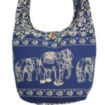 PumPumpz Hippie Boho Elephant Crossbody Bohemian Gypsy Sling Shoulder Bag Medium Size (Twins Elephant Navy)