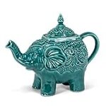 Abbott Collection 27-Mahout/Teal Ornate Elephant Teapot-Teal-10 L