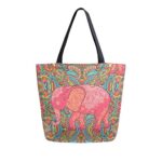 ALAZA Large Canvas Tote Bag Colorful Indian Boho Elephant Shopping Shoulder Handbag with Small Zippered Pocket