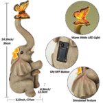 CHOiES record your inspired fashion Garden Statues Outdoor Decor, 14.3″ Elephant with Solar Butterfly Garden Sculpture & Statue for Home Yard Patio Lawn Ornament Decorations, Gift for Women Mom Wife
