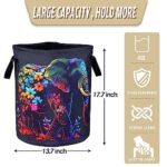 Beautiful Flower Elephant Laundry Basket Foldable Waterproof Oxford Cloth Funny Tote Bag Laundry Hamper Clothes Storage Bucket Toy Organizer For Bathroom/Laundry Storage/Bedroom 17.7×13.7 Inch