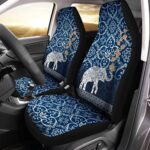 PORDYMOR Car Seat Elephant Cover, Blue Elephant Design Unique Auto Front Car Seat Covers Set of 2, Universal Fit Most Vehicle, Cars, Sedan, Truck, SUV, Van