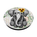 Cute Elephant Sunflower PopSockets PopGrip: Swappable Grip for Phones & Tablets