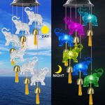 WANQDG Wind Chimes, Elephant Solar Wind Chimes for Outside with 6 Bells, Waterproof LED Solar Powered Memorial Wind Chimes with Lights, Housewarming Gifts for Garden Outdoor Patio Yard Lawn Decor