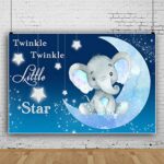 AOFOTO Twinkle Twinkle Little Star Backdrop Blue 6x4ft Baby Elephant Sitting on The Moon Dreamy Baby Shower Photo Booth Kids Newborn Birthday Party Photography Background Photo Studio Props Vinyl