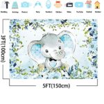 5x3ft Baby Elephant Backdrop for Girl or Boy Backdrop Gender Reveal Supplies Blue Floral Baby Shower Party Banner Decorations for Girl Boy Photography Background Photo Booth Props